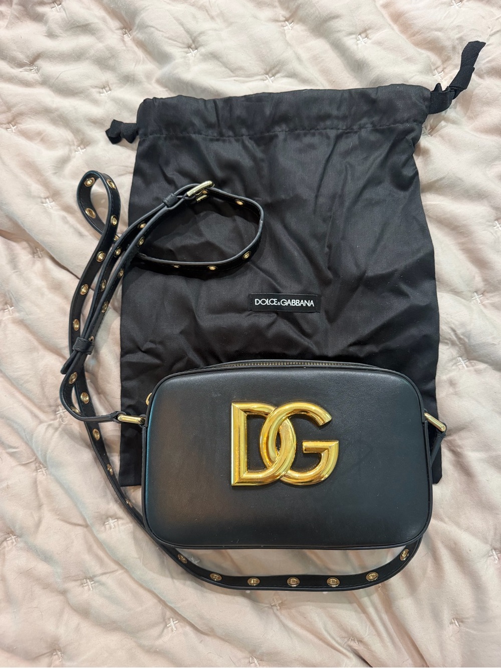 Dolce & Gabbana Black Leather DG Logo Crossbody Camera Bag